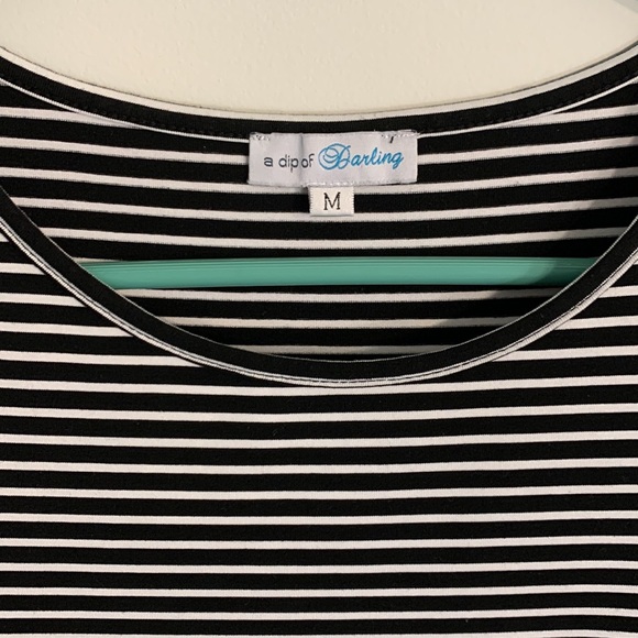 Black and white stripped stretchy peplum tee, comfy, medium - Picture 2 of 3
